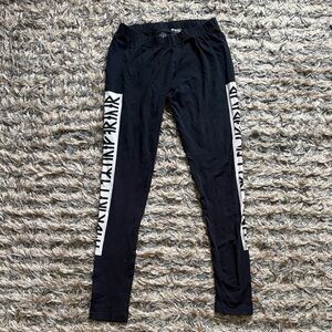Long Clothing Women's Black Leggings with Off-White Side Print Size M/L